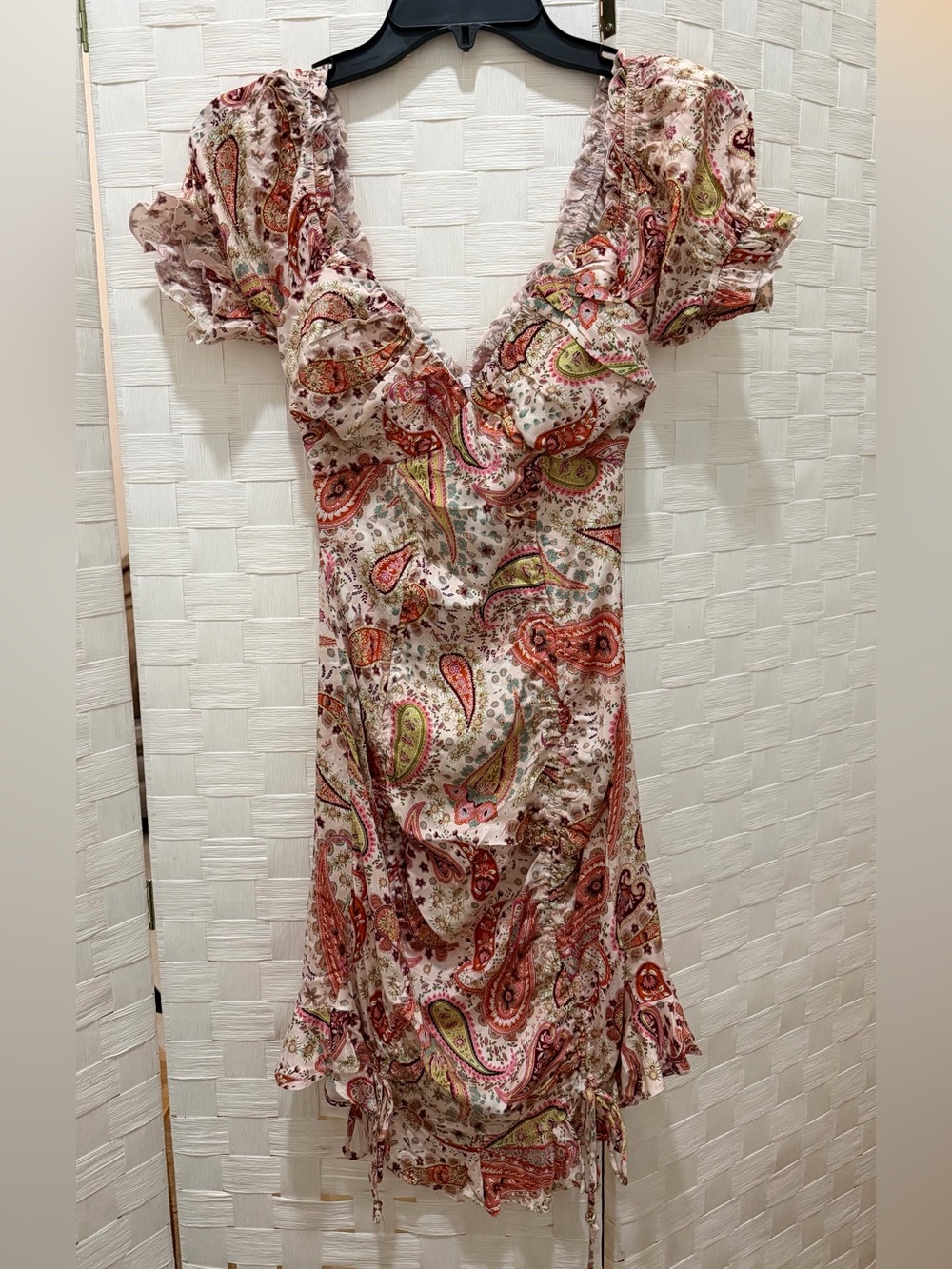 NWOT Sky to Moon Paisley Ruched Puff Sleeve Mini Dress Size S